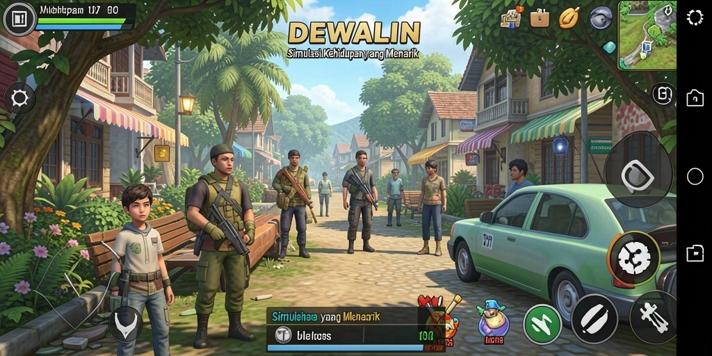 Gameplay DEWALIN dengan berbagai aktivitas simulasi kehidupan.