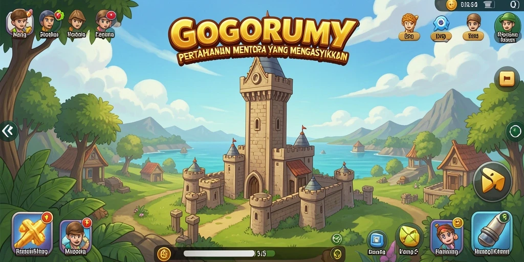 Screenshot gameplay GOGORUMMY menampilkan aksi seru di Tower Defense.