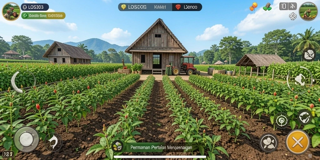 Screenshot gameplay <strong>LOS303</strong> yang menunjukkan aktivitas pertanian yang menarik.