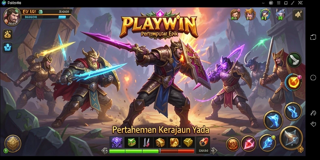 Screenshot gameplay menampilkan pertahanan menara yang epik dalam aksi.