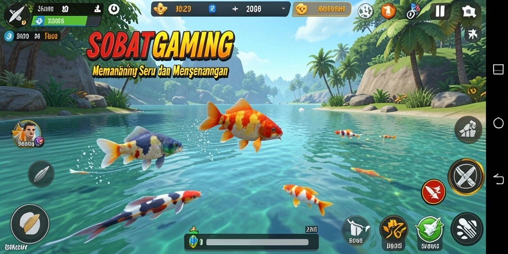 Tampilan gameplay SOBATGAMING dengan suasana memancing yang menenangkan.